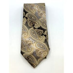 MARIO FERRARI Men's Vintage Brown Paisley Print Silk Tie